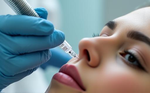 Close-up of a sterile and professional dermal filler application.